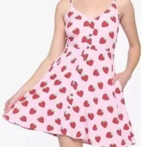 Hot topic strawberry print skater dress button front tank size S/M Small Medium